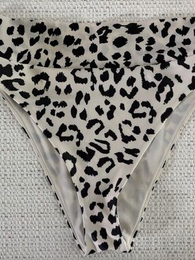 High cut cheeky Leopard Print Bikini Bottoms, black and cream.